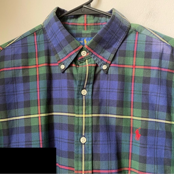 Ralph Lauren Men's Blue Plaid Shirt Size Large Slim Fit Excellent Condition - Picture 3 of 10